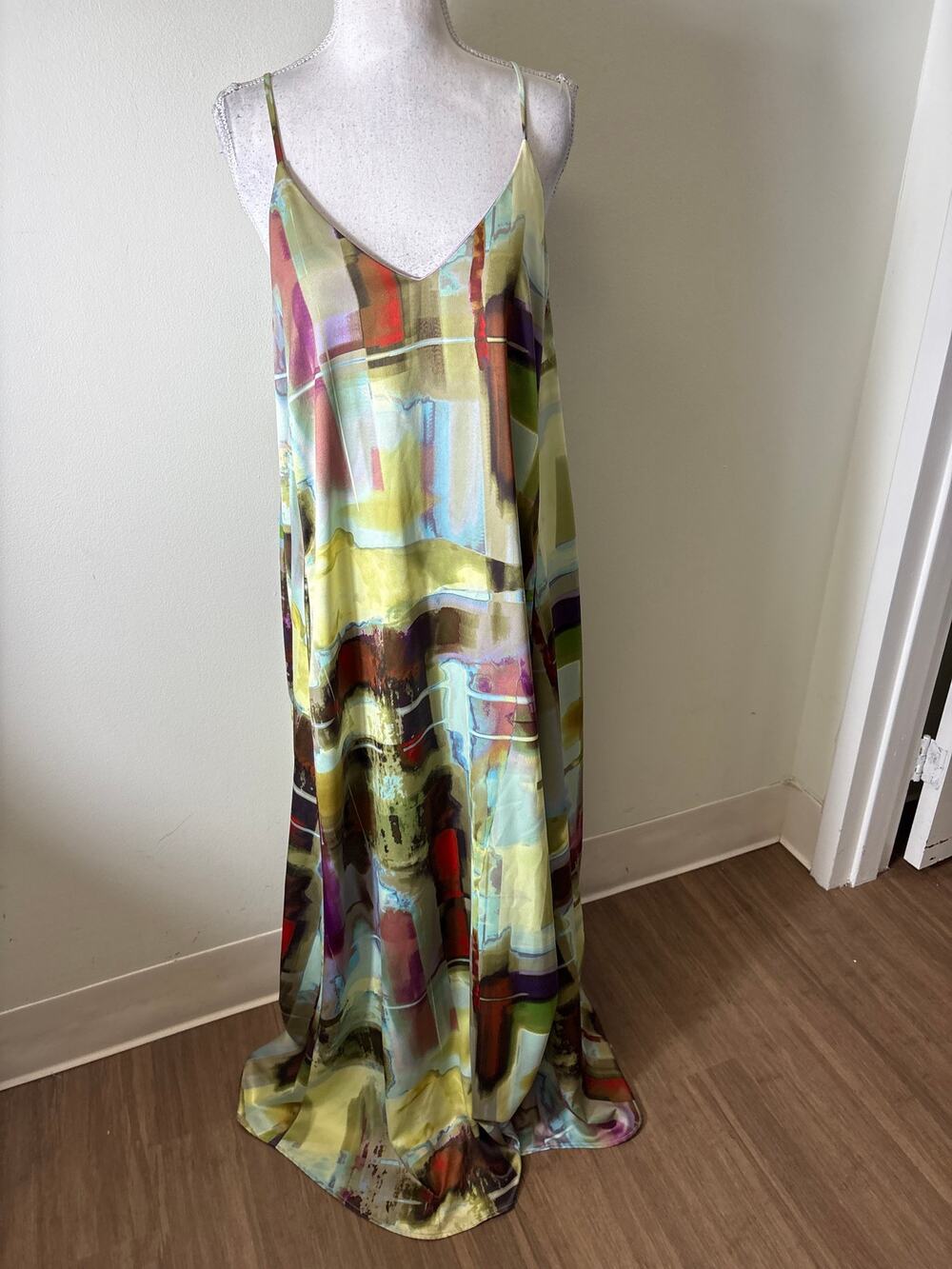 Nicole Miller Multi Color Spaghetti Strap Gown Sz 6